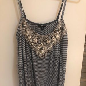 Navy and white embellished tank